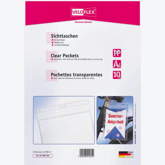 VELOFLEX Sichttaschen DIN A4 glasklar glatt 0,14 mm | 3304010 | 1 Pack = 10 St.