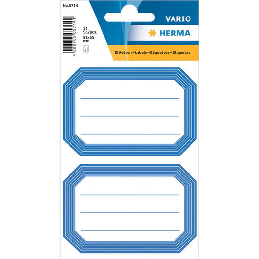 HERMA Schuletiketten blauer Rand, weiß/blau, 12 Etiketten | 5714 | 1 Pack = 12 St.