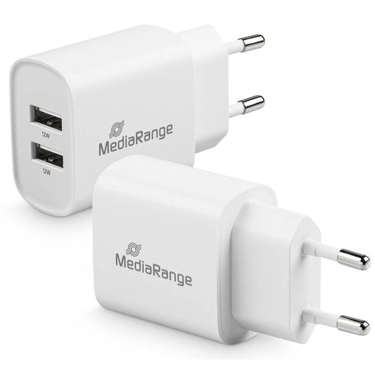 MediaRange 12W 2x USB A Ladeadapter weiß, 12 Watt | MRMA114