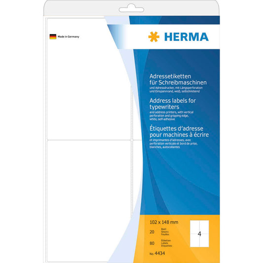 HERMA Adressetiketten weiß 102,0 x 148,0 mm | 4434 | 1 Pack = 20 Blatt