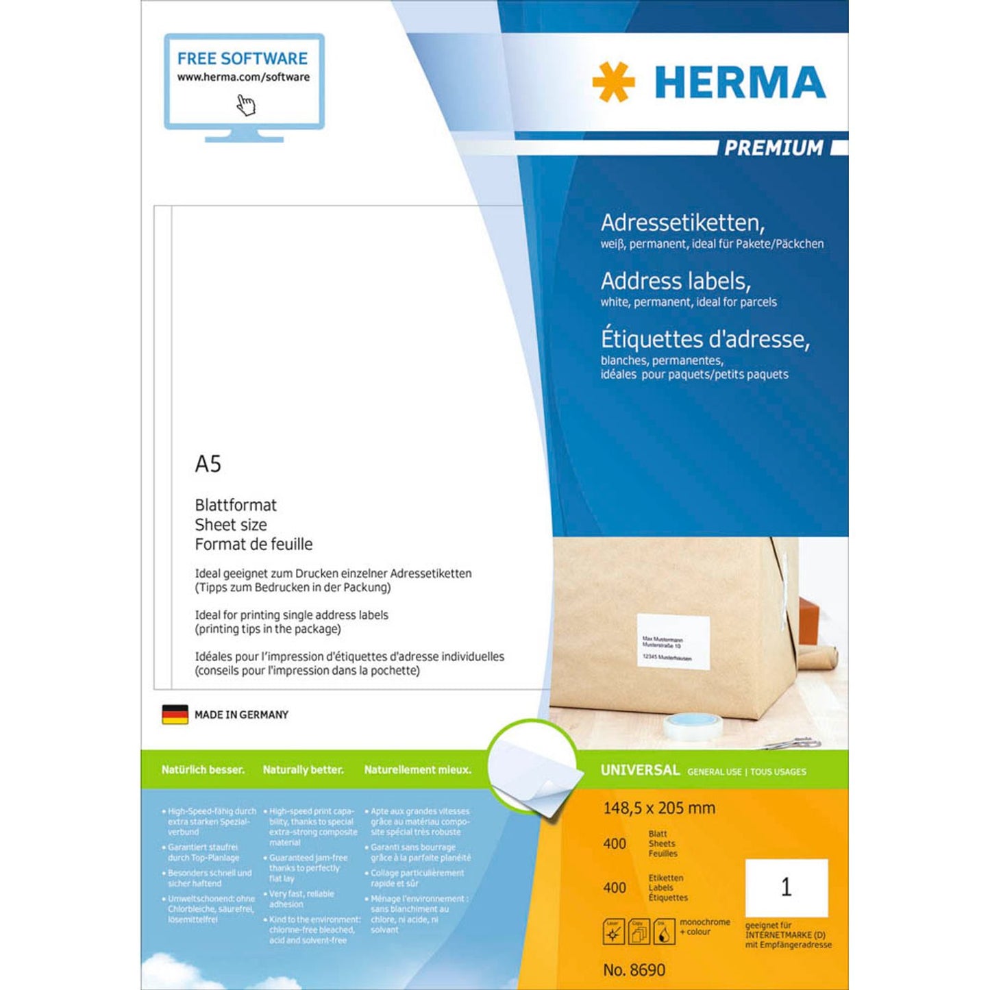 HERMA Etiketten weiß 148,5 x 205,0 mm | 8690 | 1 Pack = 400 Blatt
