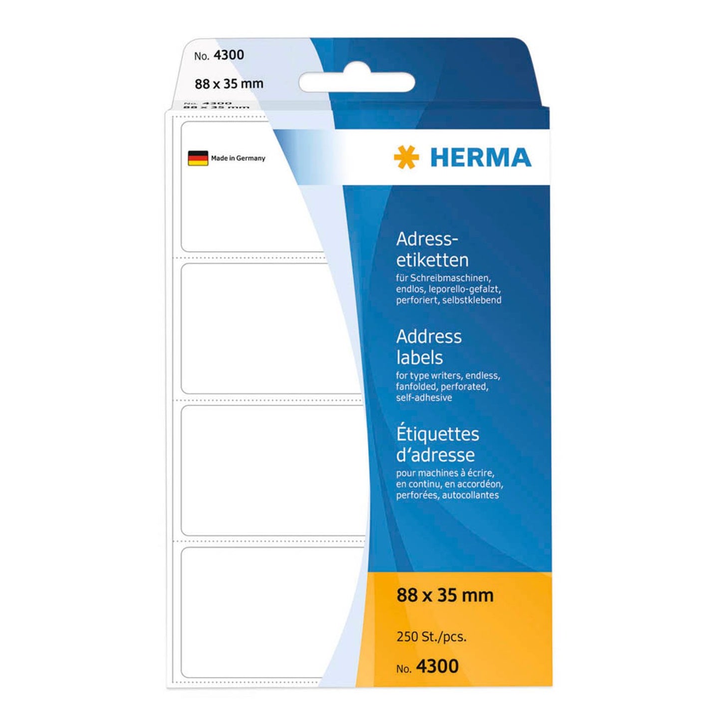 HERMA Adressetiketten weiß 88,0 x 35,0 mm | 4300 | 1 Pack = 250 Etiketten
