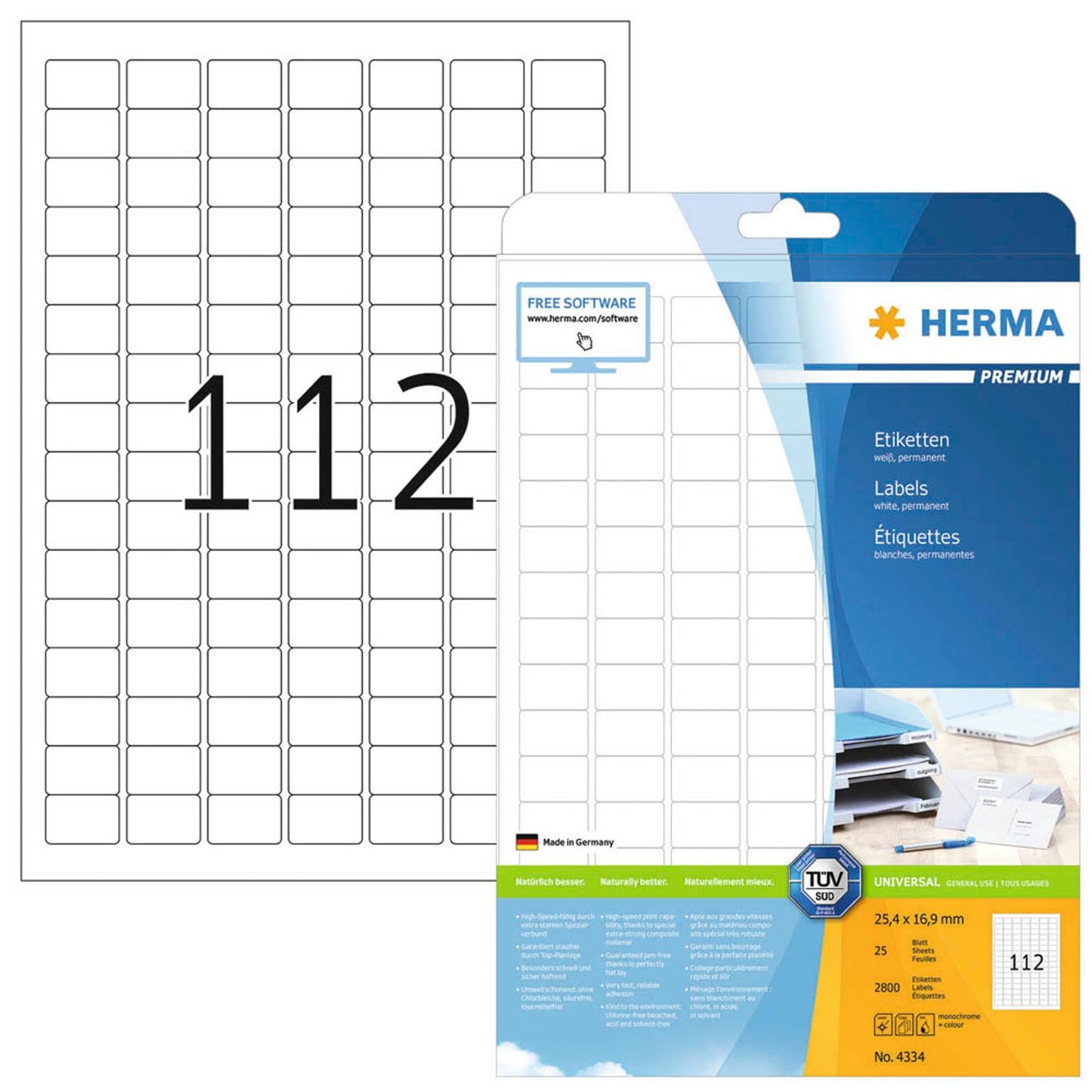 HERMA Etiketten weiß 25,4 x 16,9 mm | 4334 | 1 Pack = 25 Blatt