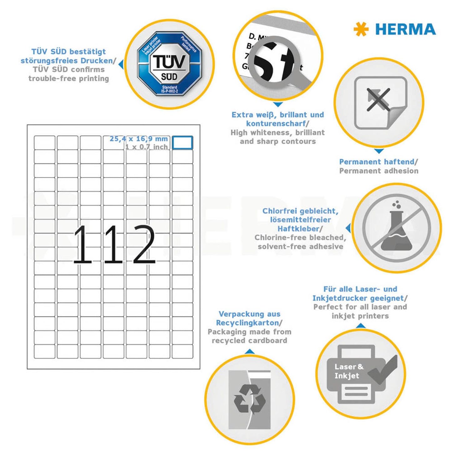 HERMA Etiketten weiß 25,4 x 16,9 mm | 4334 | 1 Pack = 25 Blatt