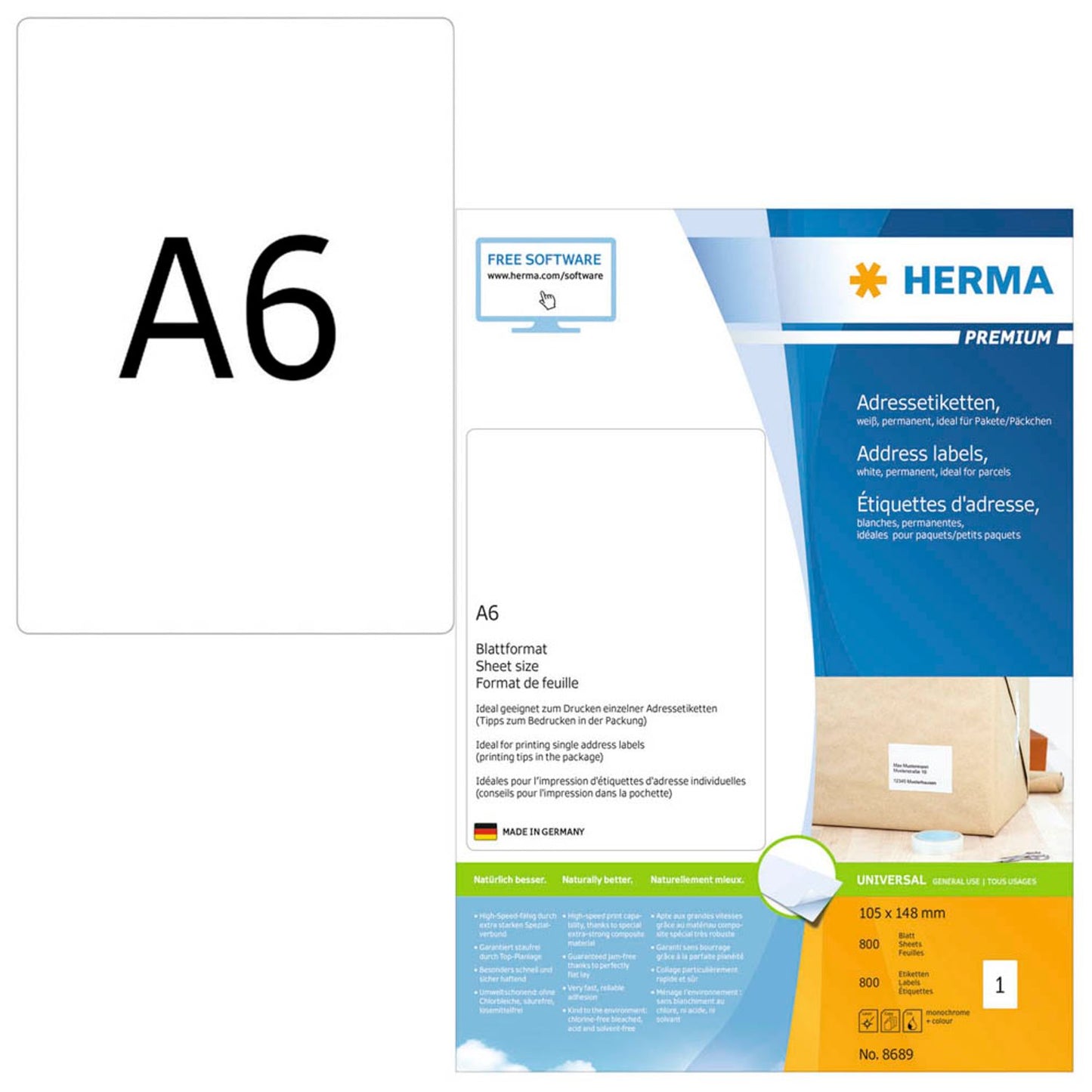 HERMA Adressetiketten weiß 105,0 x 148,0 mm | 8689 | 1 Pack = 800 Blatt
