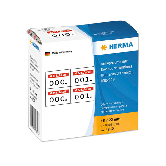 HERMA Klebenummern Zahlen, weiß/rot 15,0 x 22,0 mm, 2x1.000 Etiketten | 4832