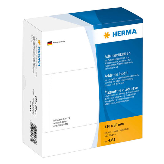HERMA Adressetiketten weiß 130,0 x 80,0 mm | 4331 | 1 Pack = 500 Etiketten
