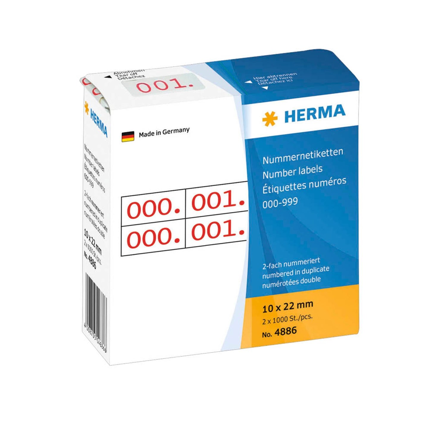 HERMA Klebenummern Zahlen, rot 22,0 x 10,0 mm, 2x1.000 Etiketten | 4886