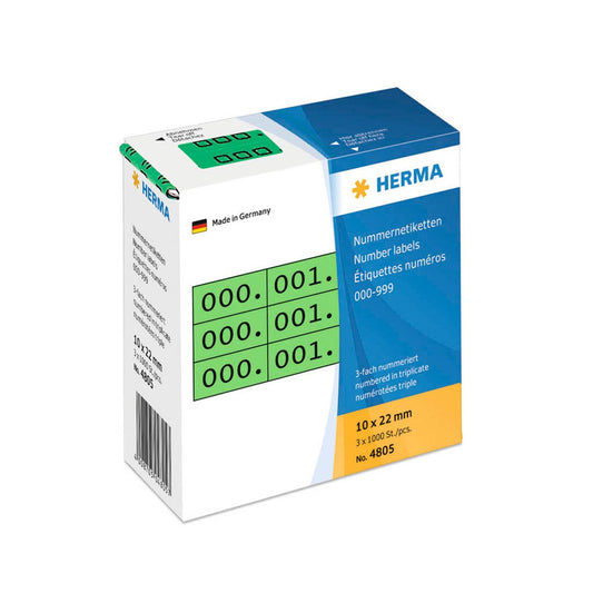HERMA Klebenummern Zahlen, grün 22,0 x 10,0 mm, 3x1.000 Etiketten | 4805