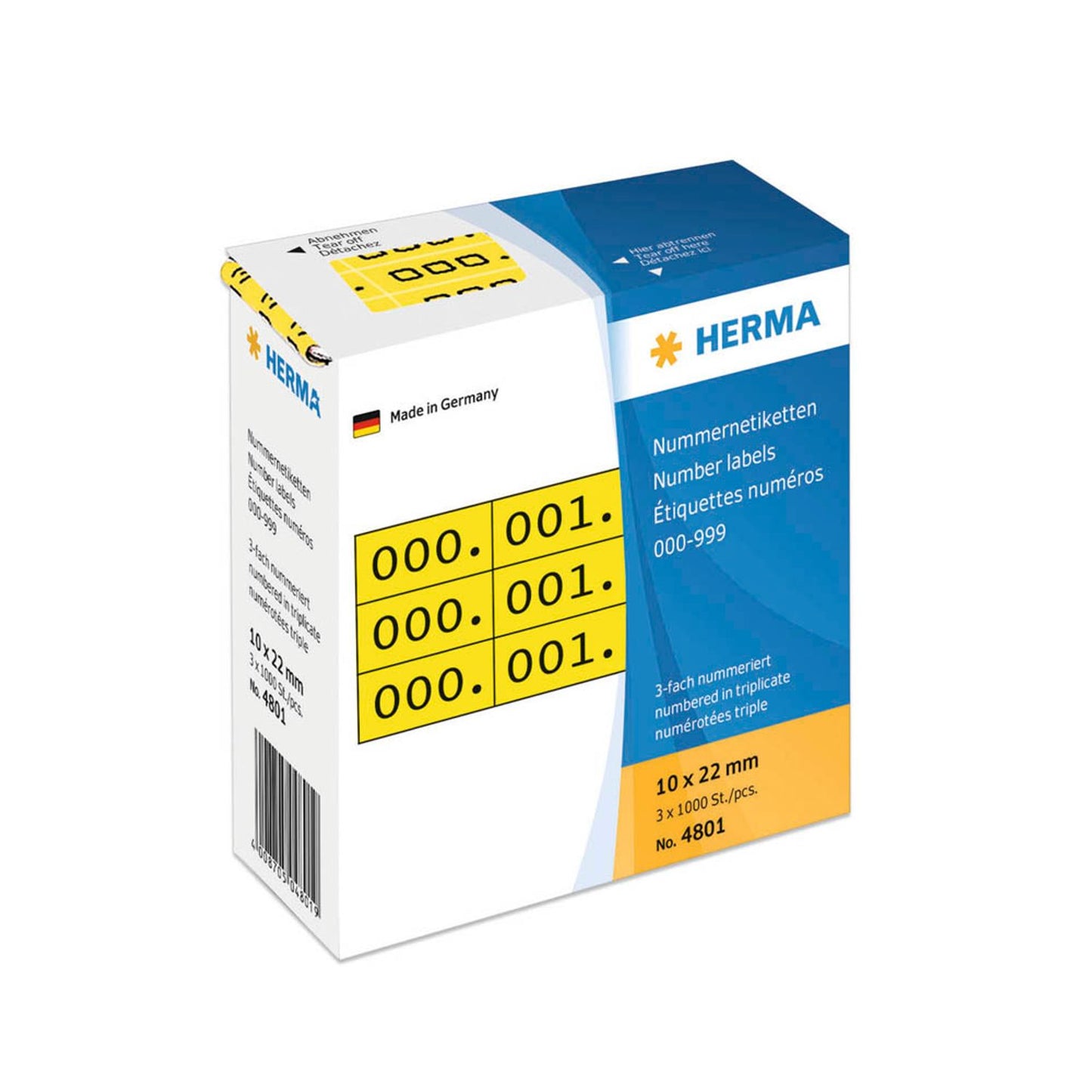 HERMA Klebenummern Zahlen, gelb 22,0 x 10,0 mm, 3x1000 Etiketten | 4801