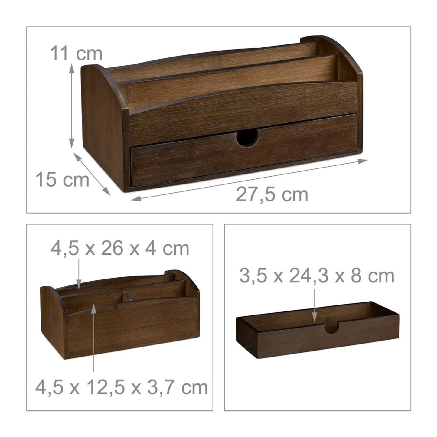 relaxdays Schreibtisch-Organizer braun Bambus 4 Fächer 27,5 x 15,0 x 11,0 cm | 10023270_0