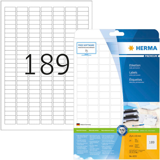 HERMA Etiketten weiß 25,4 x 10,0 mm | 4333 | 1 Pack = 25 Blatt