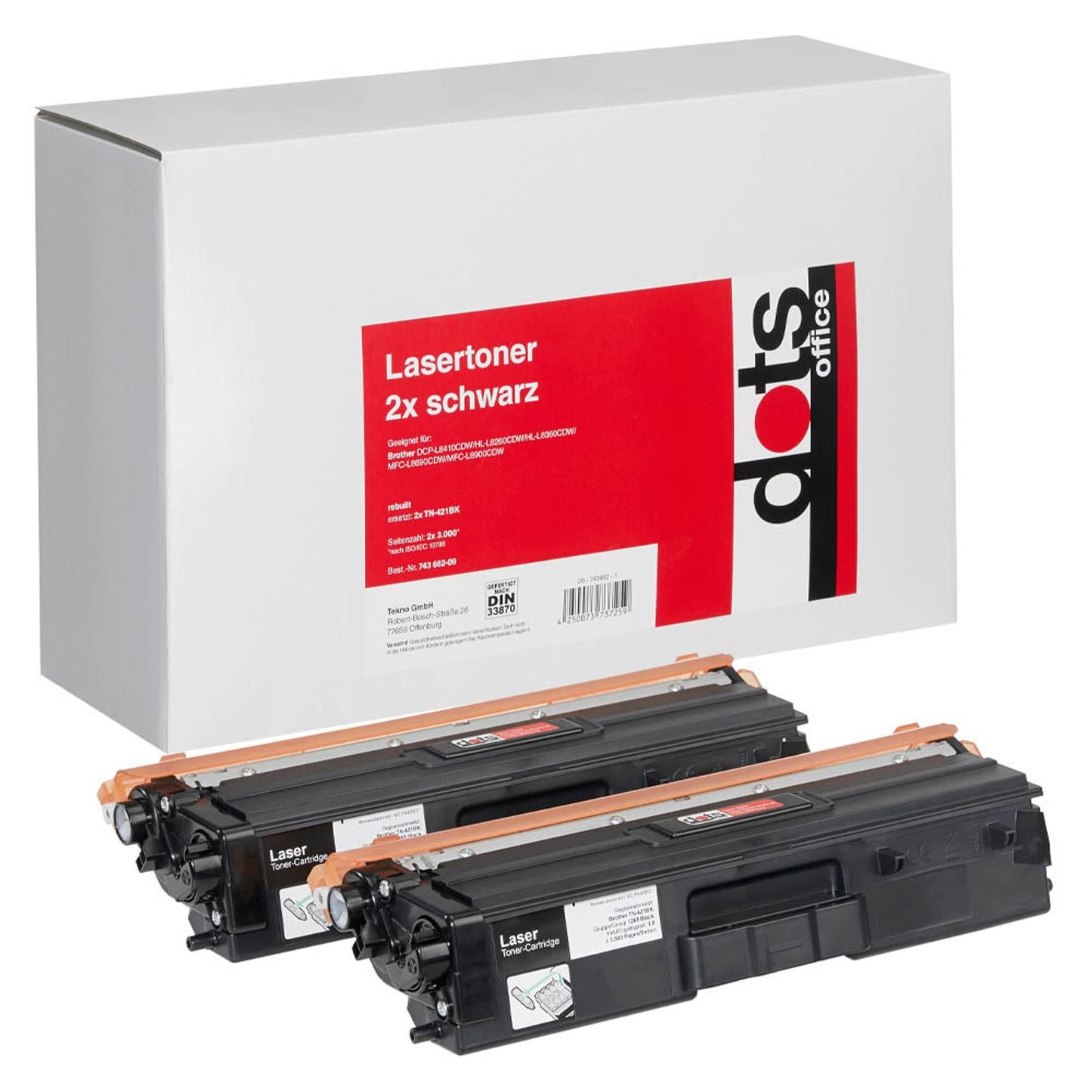 dots schwarz Toner kompatibel zu brother TN-421BK, 2er-Set | 1265,0021-DOTS | 1 Pack = 2 St.