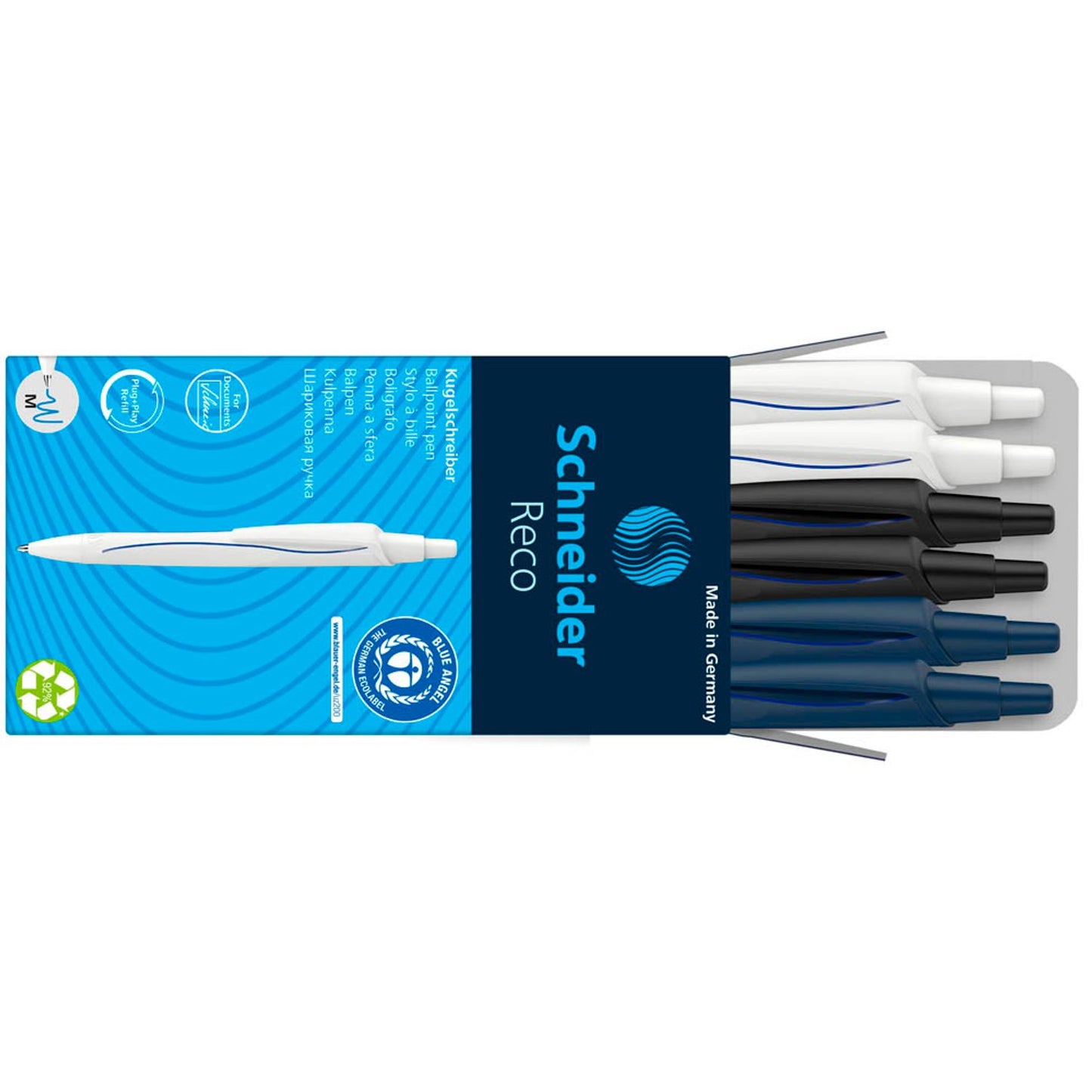 Schneider Kugelschreiber Reco farbsortiert, Schreibfarbe: blau | 131886 | 1 Pack = 6 St.
