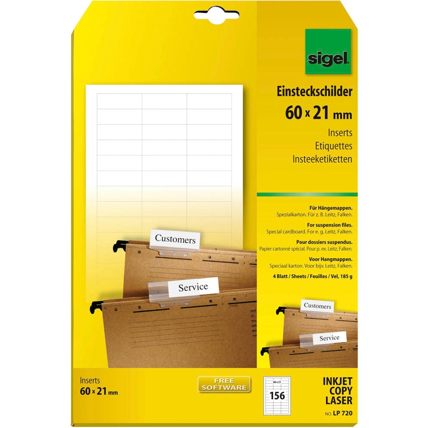 SIGEL Beschriftungsschilder für Hängeregister weiß | LP720 | 1 Pack = 156 St.