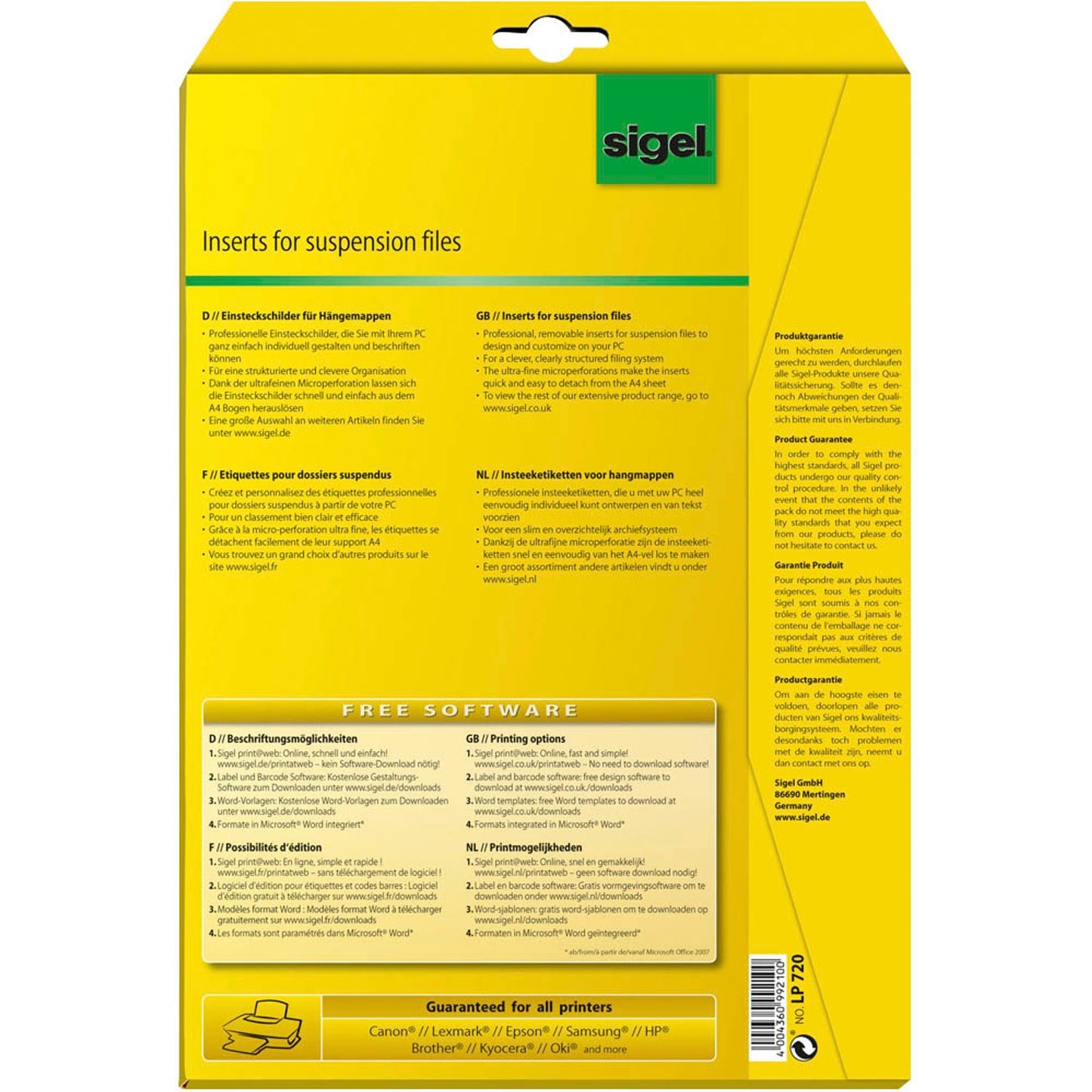 SIGEL Beschriftungsschilder für Hängeregister weiß | LP720 | 1 Pack = 156 St.