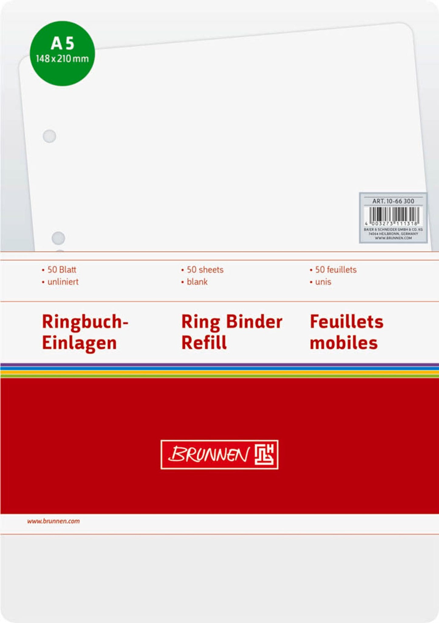 BRUNNEN Ringbucheinlagen A5, 50 Blätter
