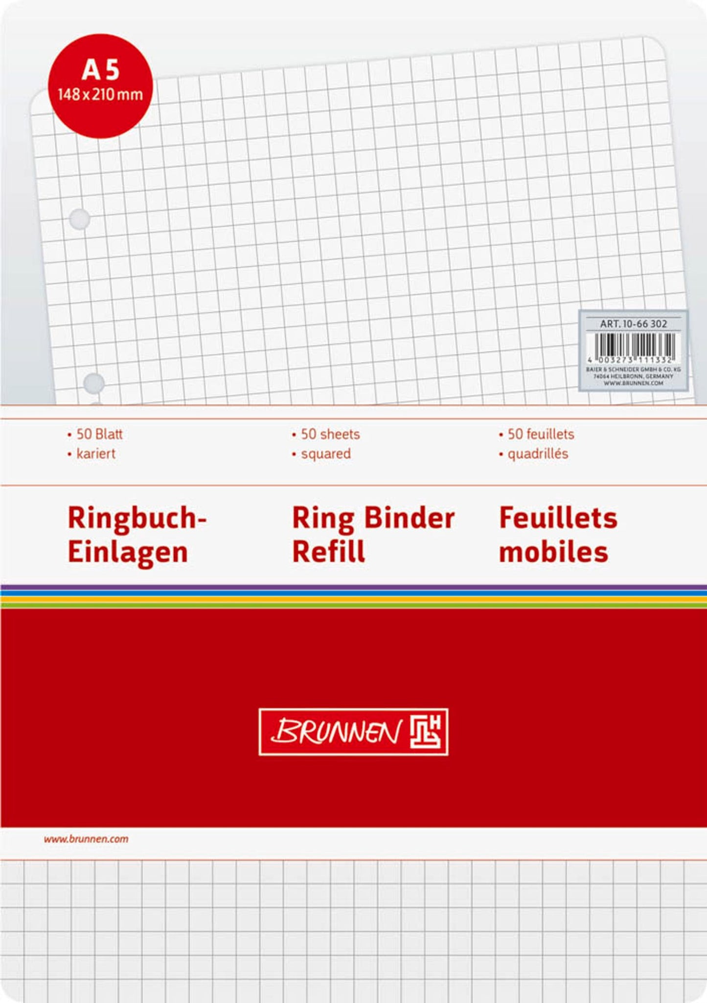 BRUNNEN Ringbucheinlagen A5, 50 Blätter