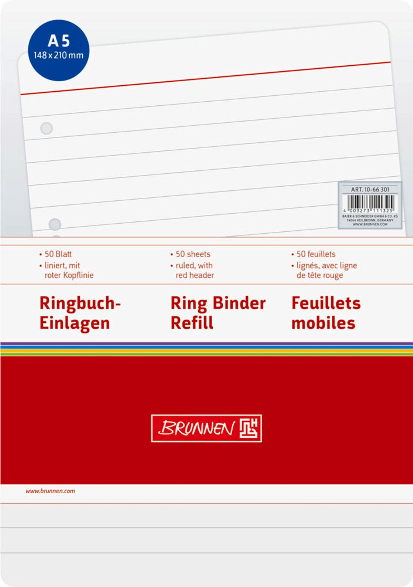 BRUNNEN Ringbucheinlagen A5, 50 Blätter