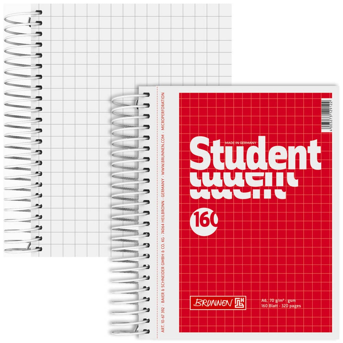 BRUNNEN Collegeblock Student kariert DIN A6 ohne Rand | 1067392
