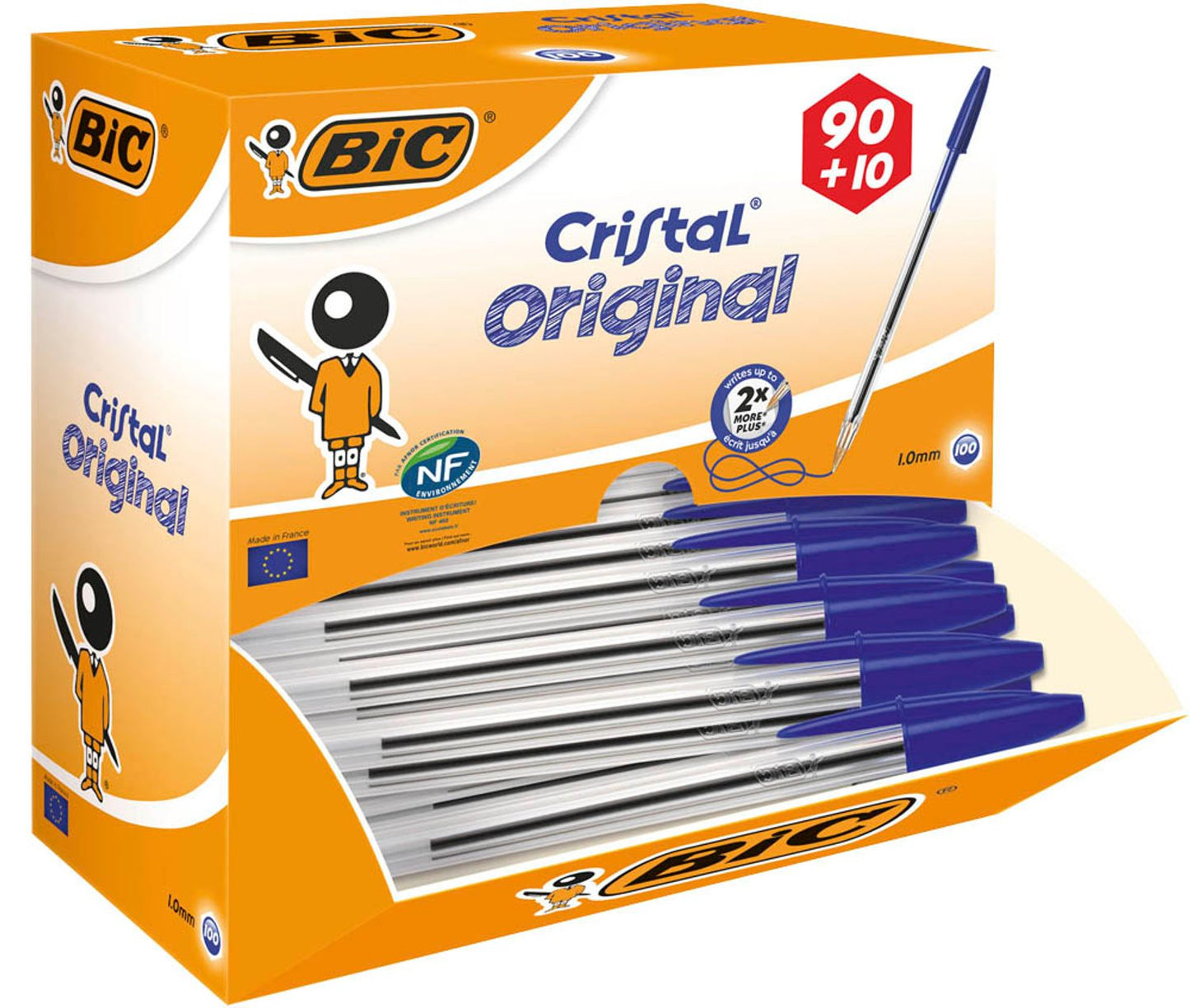 BIC Kugelschreiber Cristal® Medium transparent, 90 St. + GRATIS 10 St.