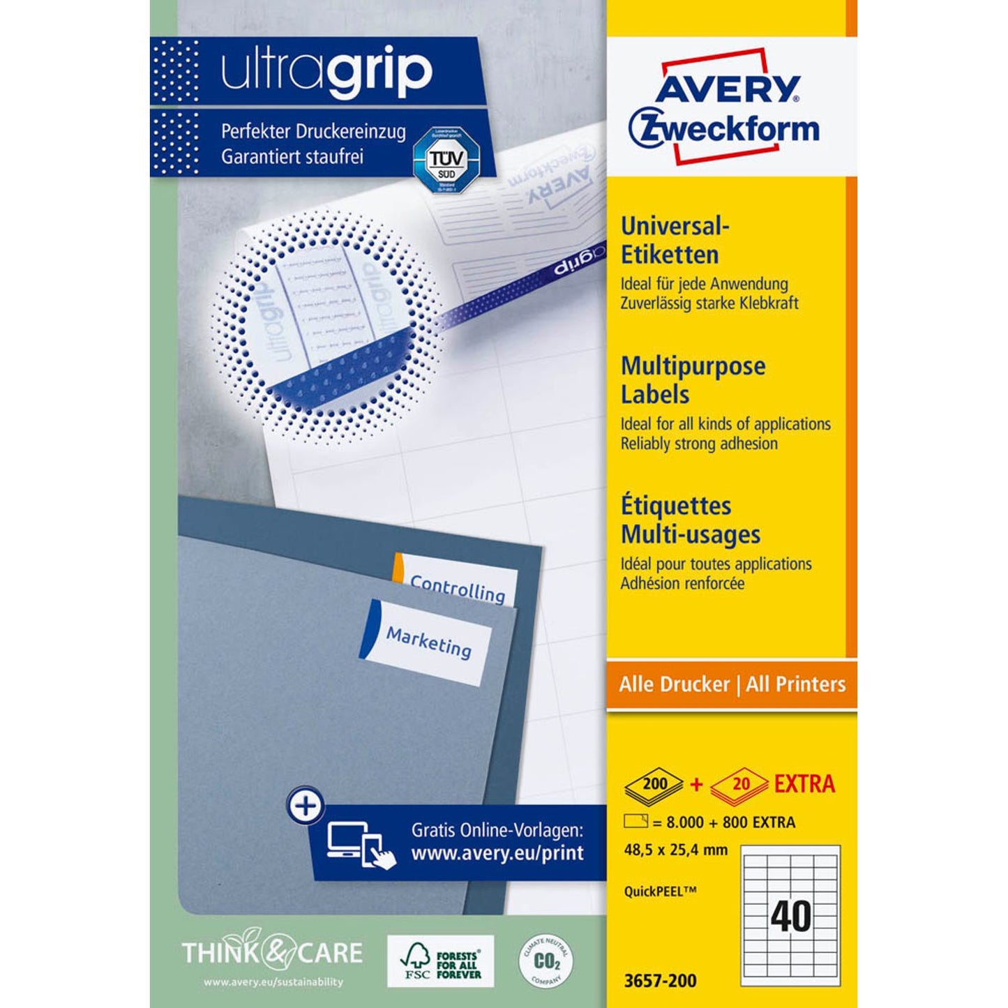 AVERY Zweckform Etiketten weiß 48,5 x 25,4 mm | 3657 | 1 Pack = 100 Blatt