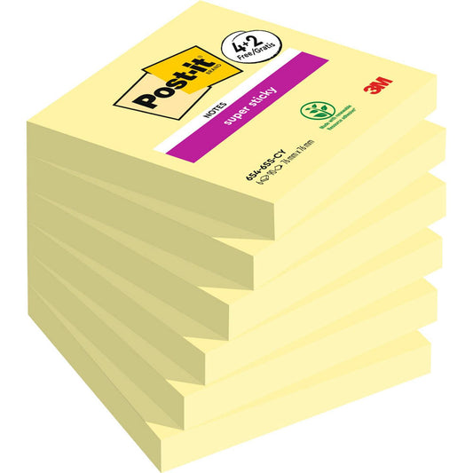 Post-it® + 2 GRATIS: Super Sticky Notes Haftnotizen extrastark gelb, 4 Blöcke + GRATIS 2 Blöcke | 7100259321 | 1 Aktionspack = 4 Blöcke