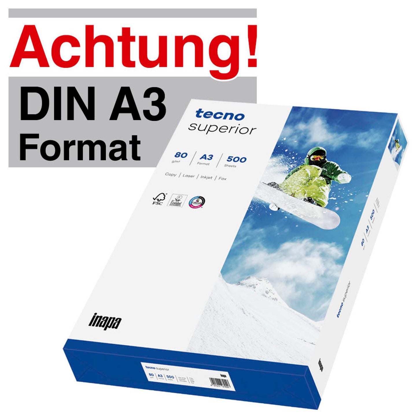 tecno Kopierpapier superior DIN A3 80 g/qm | 2100011537 | 1 Pack = 500 Blatt