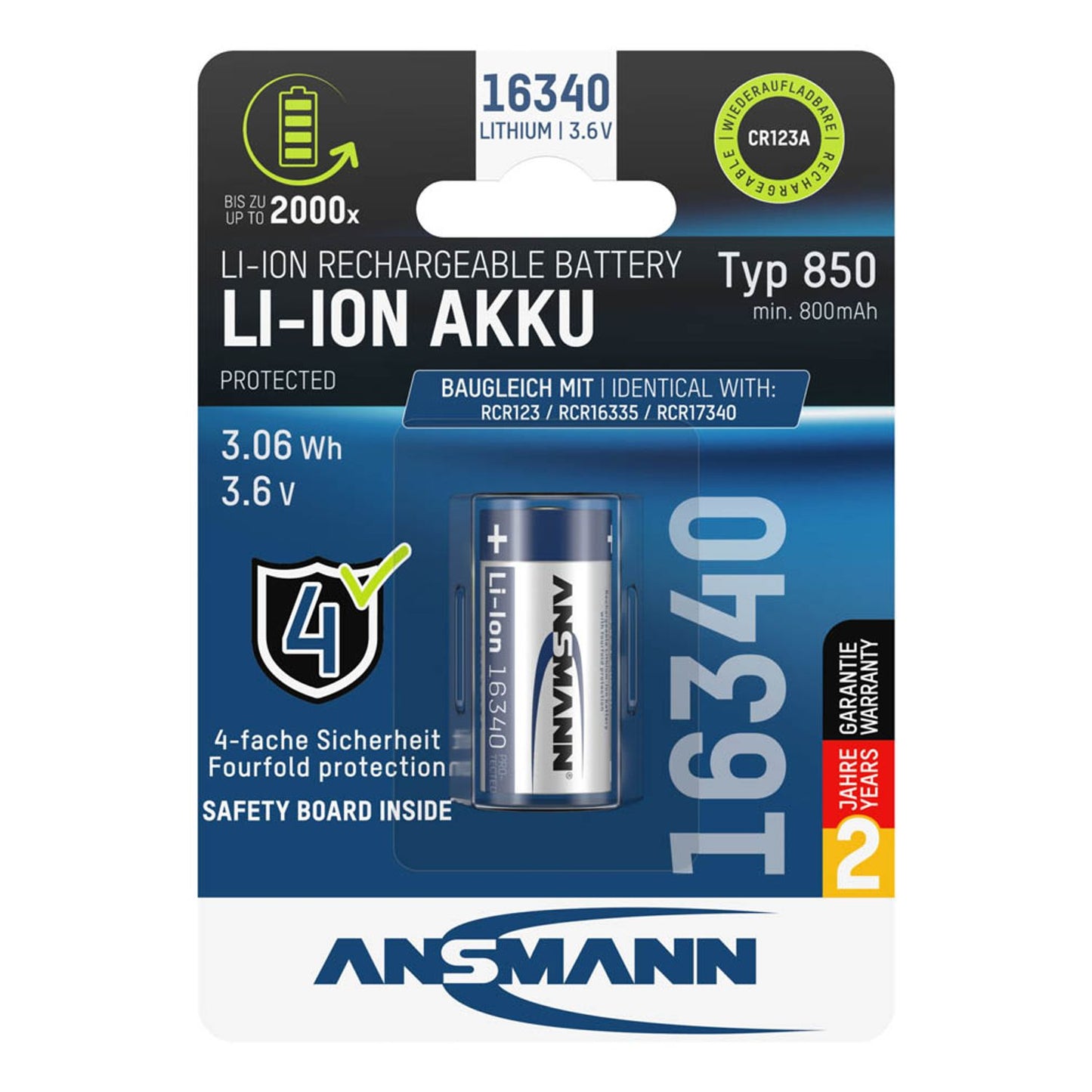 ANSMANN Akku CR123A 16340 850 mAh | 1300-0017