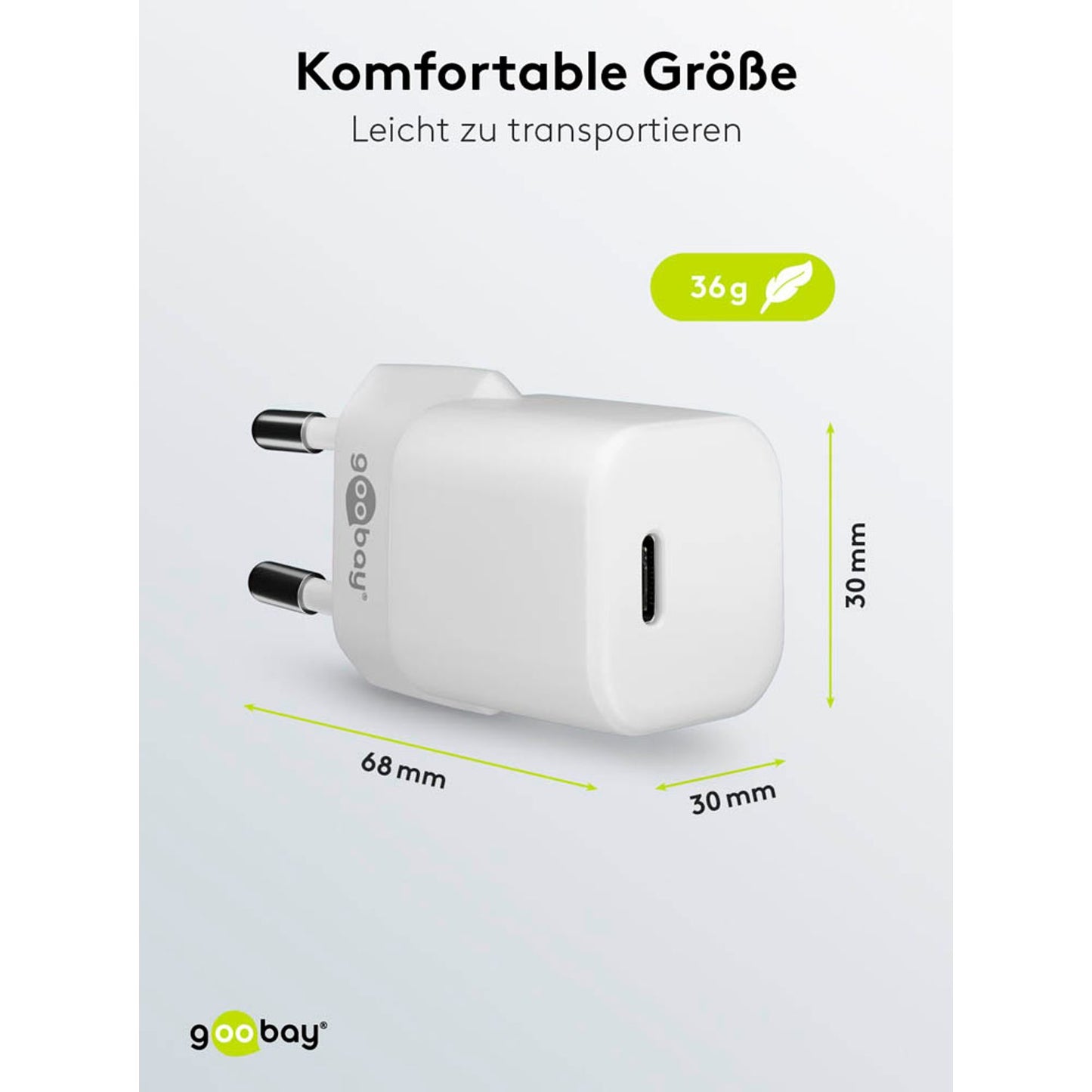 goobay Ladekabel mit Adapter weiß, Kabellänge: 1,0 m, 20 Watt | 61084