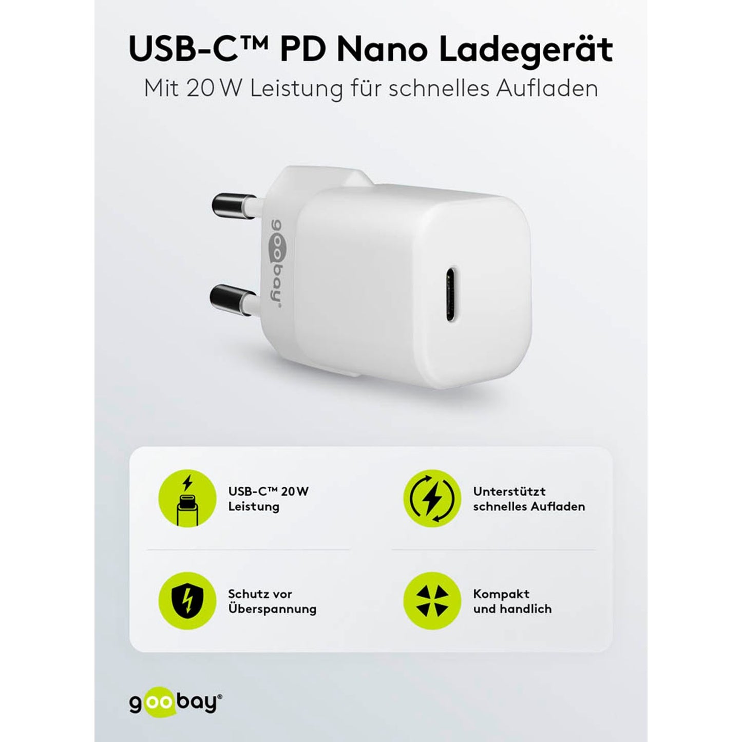 goobay Ladekabel mit Adapter weiß, Kabellänge: 1,0 m, 20 Watt | 61084