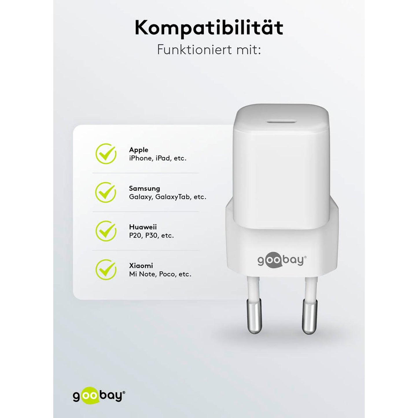 goobay Ladekabel mit Adapter weiß, Kabellänge: 1,0 m, 20 Watt | 61084