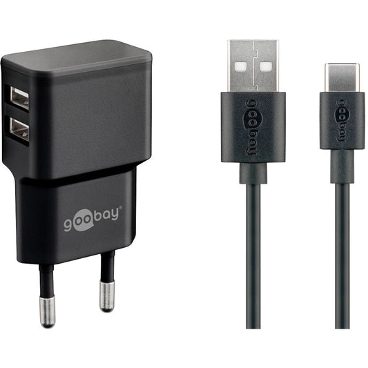 goobay Ladekabel mit Adapter schwarz, Kabellänge: 1,0 m, 12 Watt | 44986