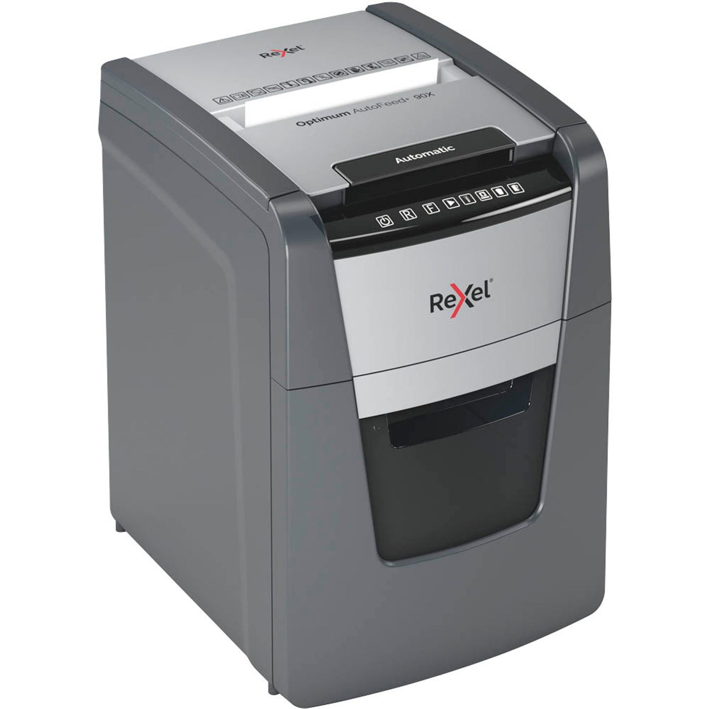 Rexel Optimum AutoFeed+ 90X Aktenvernichter mit Partikelschnitt P-4, 4 x 28 mm, bis , schwarz | 2020090,00 XEU