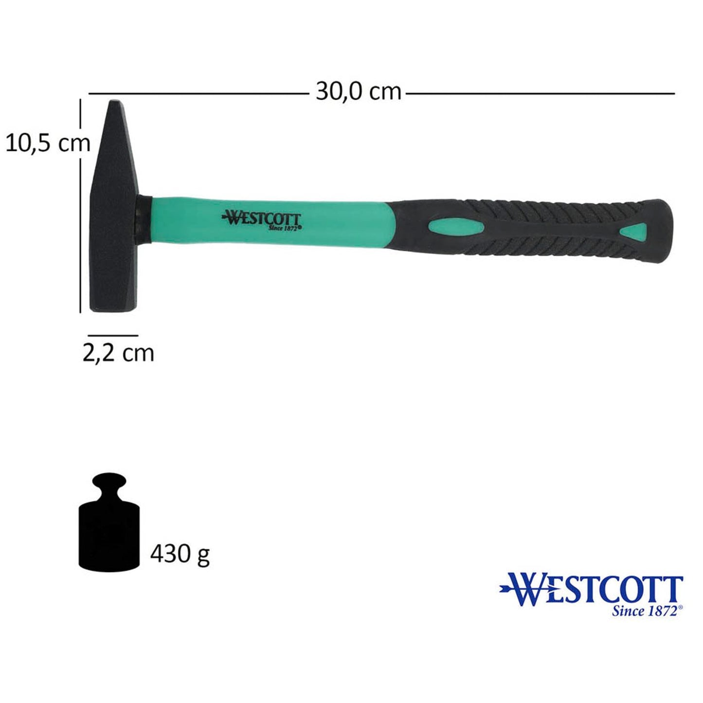WESTCOTT Schlosserhammer 300 g Kopf: Kohlenstoffstahl | E-16705 00