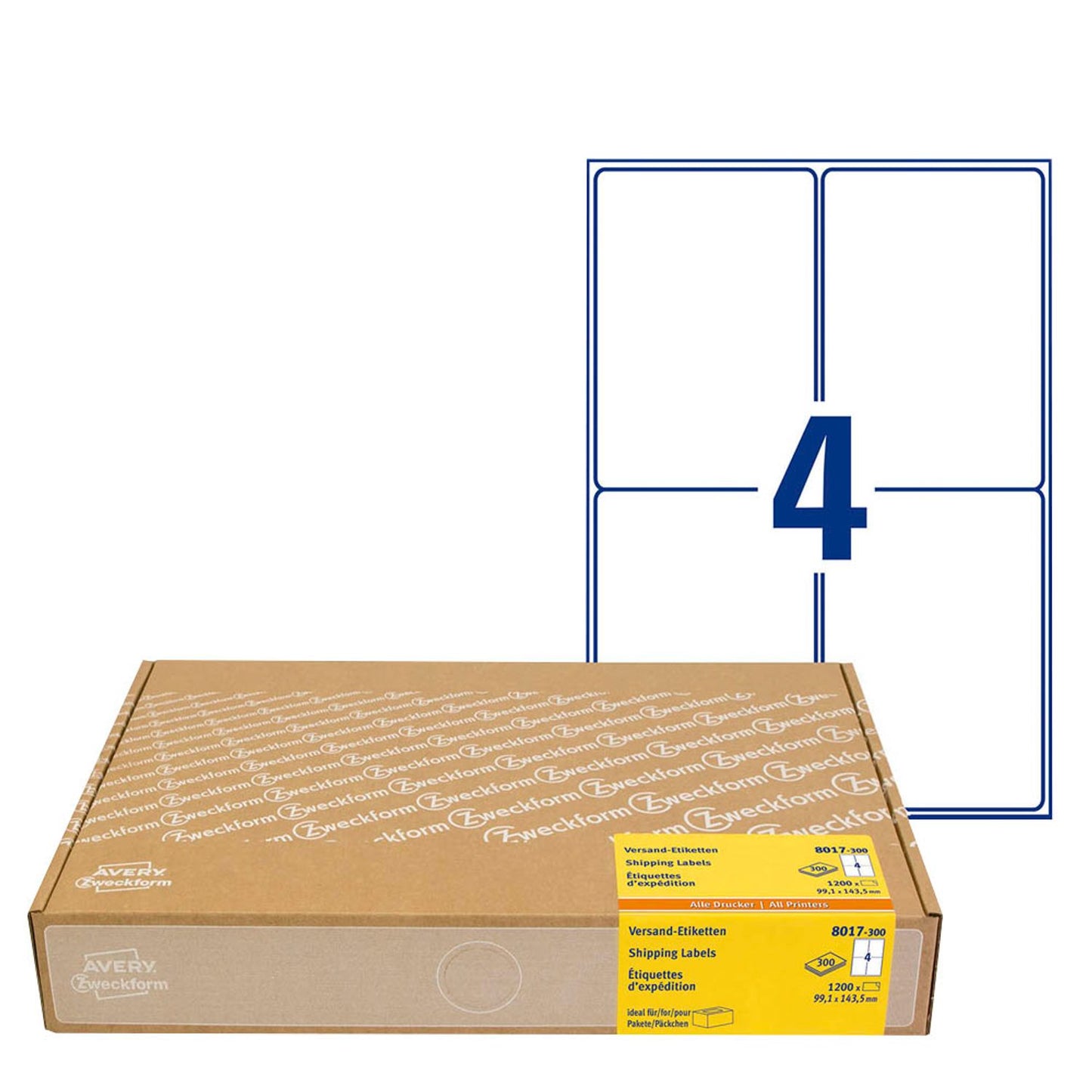 AVERY Zweckform Versandetiketten weiß 99,1 x 143,5 mm | 8017-300 | 1 Pack = 300 Blatt