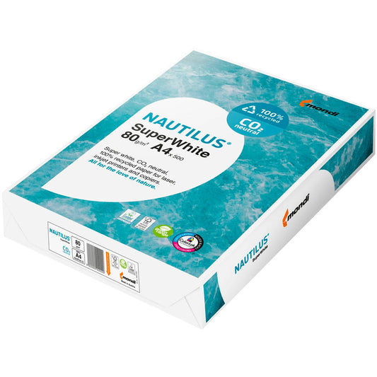 NAUTILUS® Recyclingpapier SuperWhite CO2 neutral DIN A4 80 g/qm | 1 Pack = 500 Blatt