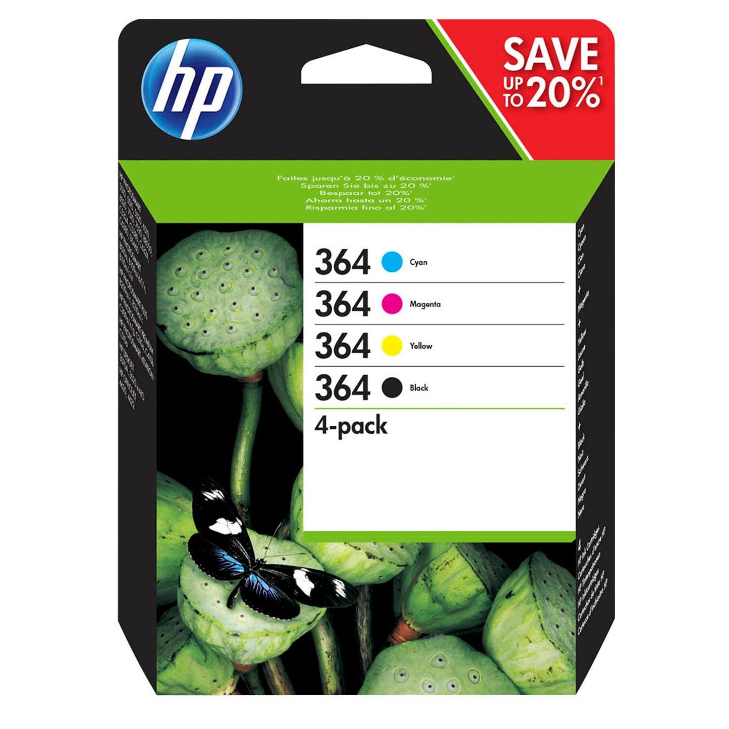 HP 364 () schwarz, cyan, magenta, gelb Druckerpatronen, 4er-Set | N9J73AE | 1 Pack = 4 St.