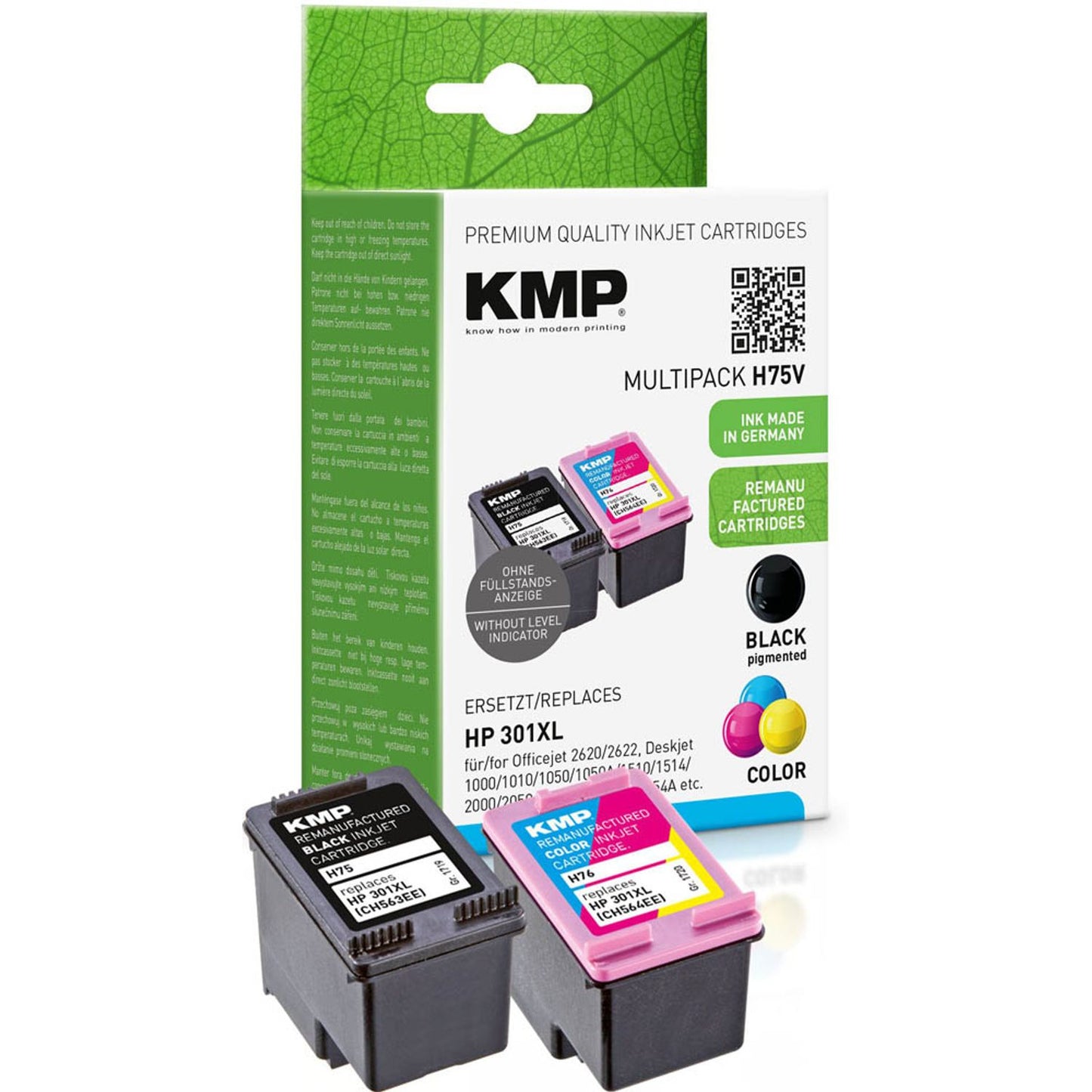 KMP H75V schwarz, color Druckerpatronen kompatibel zu HP 301XL (CH563EE/CH564EE), 2er-Set | 1719,4005 | 1 Pack = 2 St.