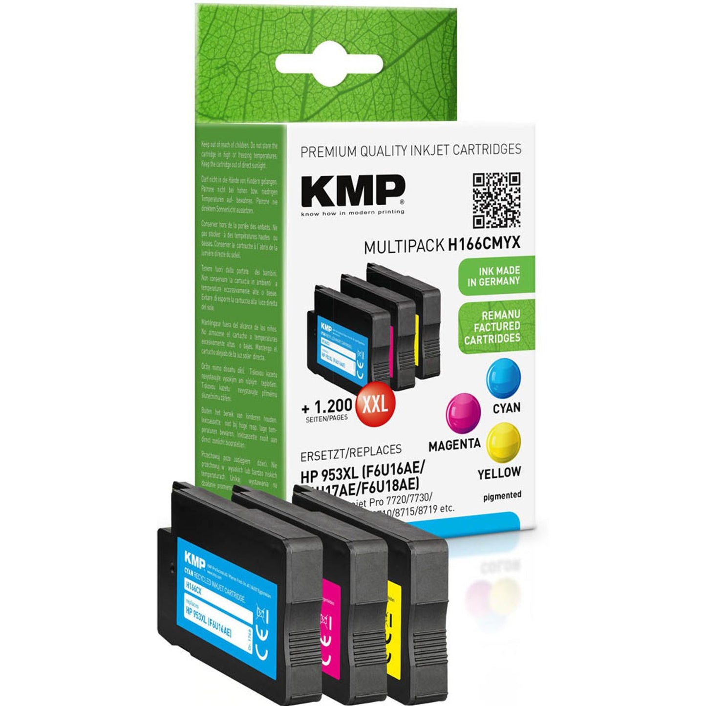 KMP H166CMYX cyan, magenta, gelb Druckerpatronen kompatibel zu HP 953XL (F6U16AE/F6U17AE/F6U18AE), 3er-Set | 1748,4050 | 1 Pack = 3 St.