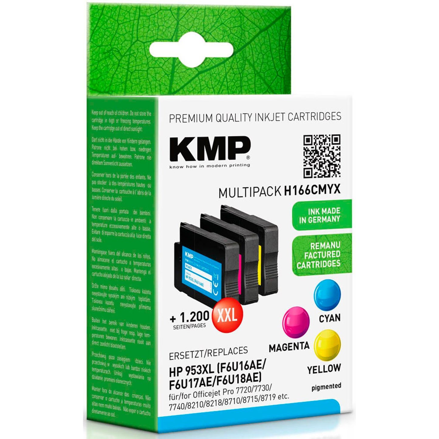 KMP H166CMYX cyan, magenta, gelb Druckerpatronen kompatibel zu HP 953XL (F6U16AE/F6U17AE/F6U18AE), 3er-Set | 1748,4050 | 1 Pack = 3 St.