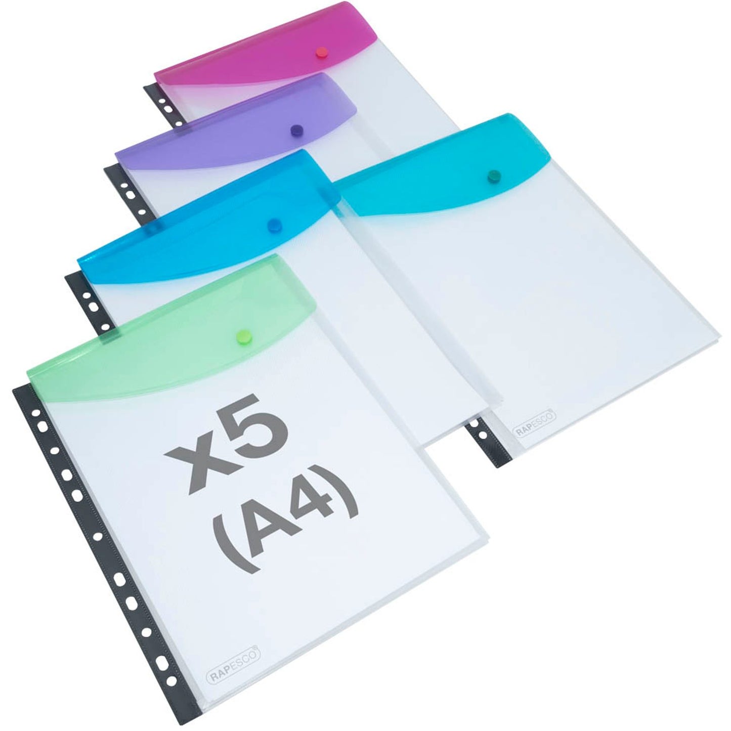 RAPESCO® Dokumententaschen DIN A4 farbsortiert glatt | 1630 | 1 Pack = 5 St.