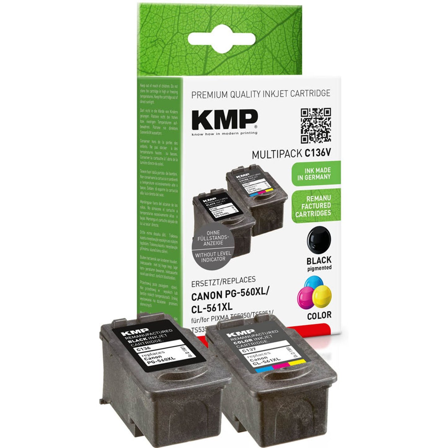 KMP C136V schwarz, color Druckerpatronen kompatibel zu Canon PG560XL/CL561XL, 2er-Set | 1581,4005 | 1 Pack = 2 St.