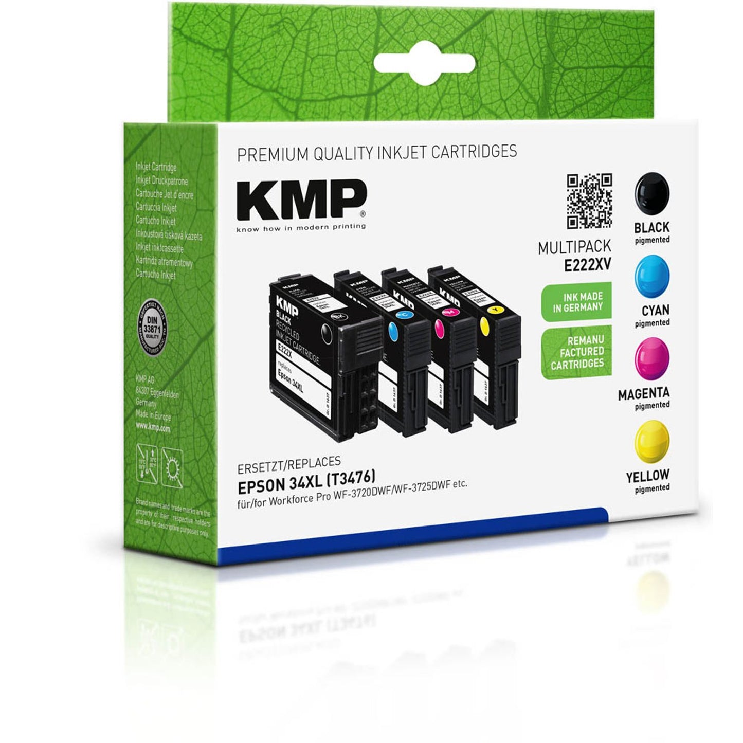 KMP E222XV schwarz, cyan, magenta, gelb Druckerpatronen kompatibel zu EPSON 34XL (T3476), 4er-Set | 1637,4005 | 1 Pack = 4 St.
