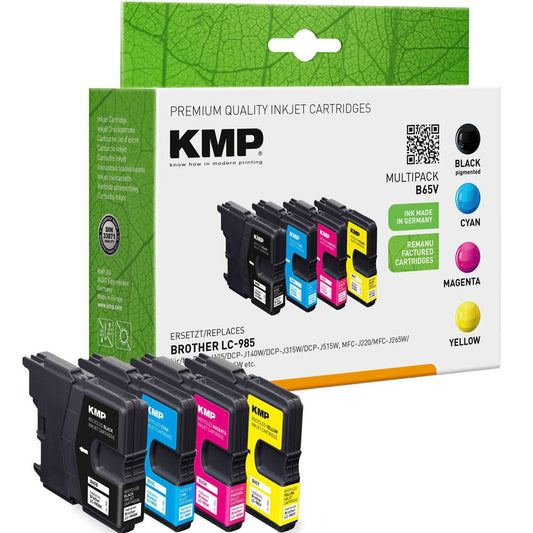 KMP B65V schwarz, cyan, magenta, gelb Druckerpatronen kompatibel zu brother LC985VALBP , 4er-Set | 1523,4005 | 1 Pack = 4 St.