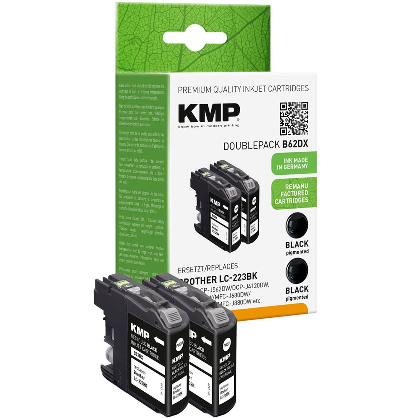 KMP B62DX schwarz Druckerpatronen kompatibel zu brother LC223BK, 2er-Set | 1529,4021 | 1 Pack = 2 St.