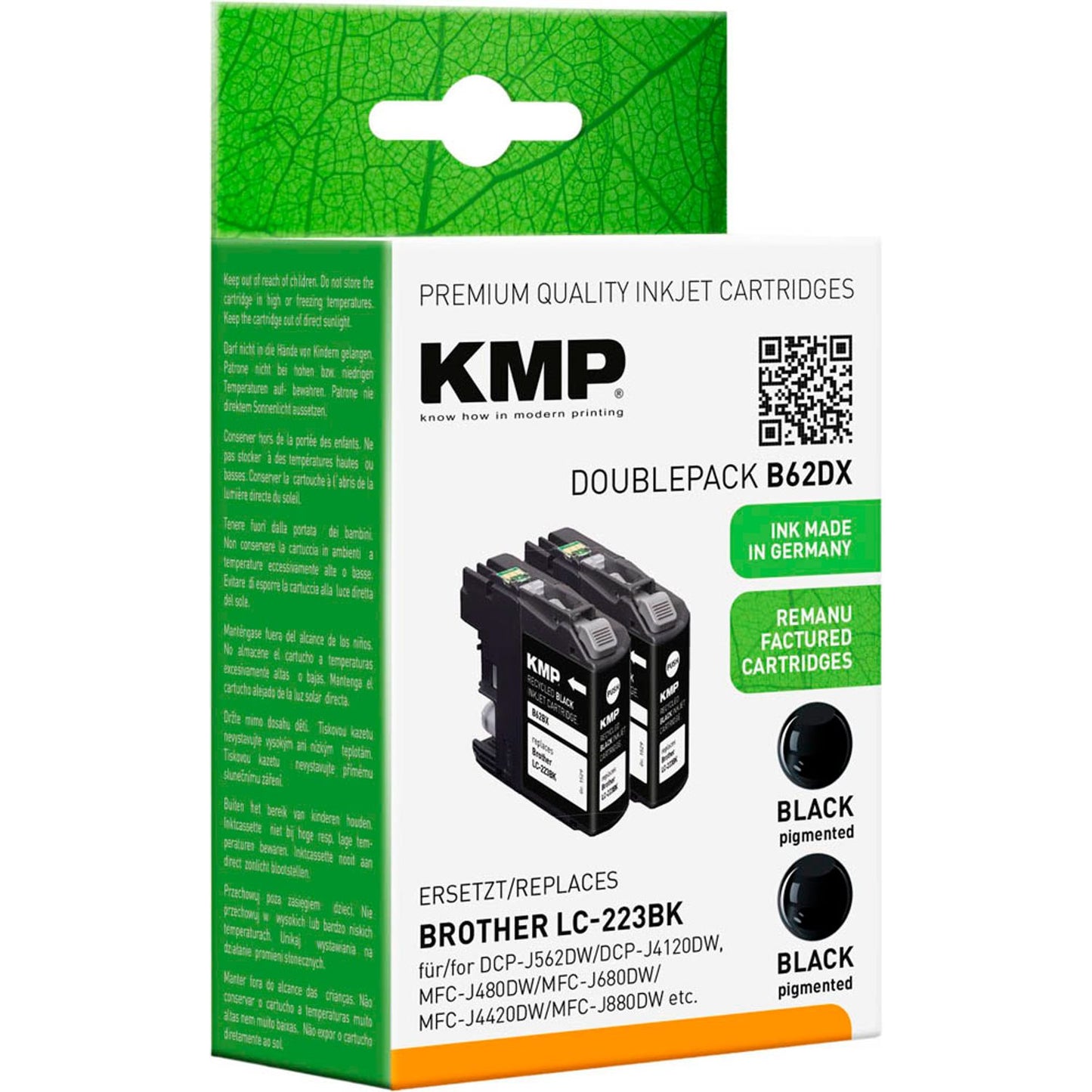 KMP B62DX schwarz Druckerpatronen kompatibel zu brother LC223BK, 2er-Set | 1529,4021 | 1 Pack = 2 St.