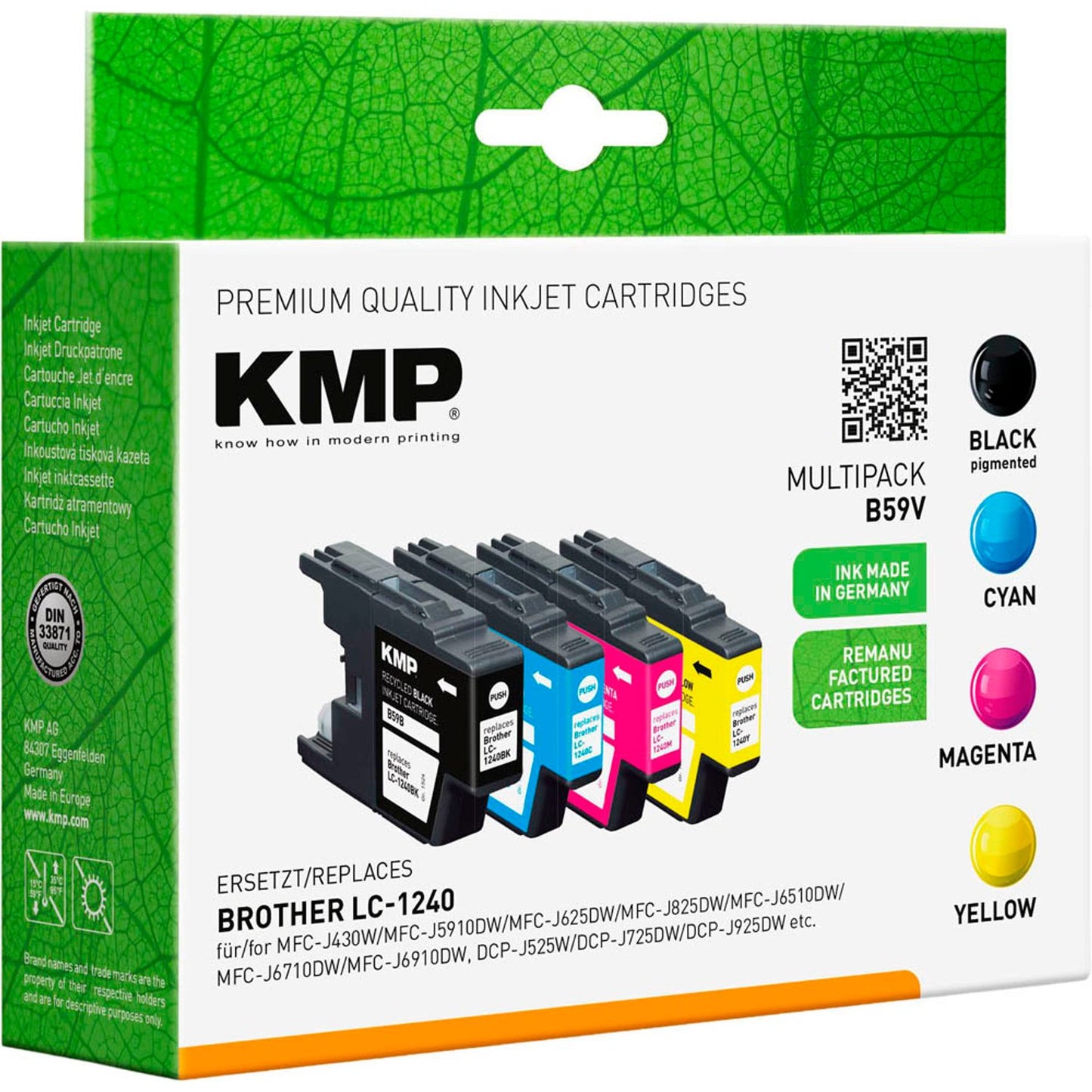 KMP B59V schwarz, cyan, magenta, gelb Druckerpatronen kompatibel zu brother LC1240VALBP, 4er-Set | 1524,4805 | 1 Pack = 4 St.