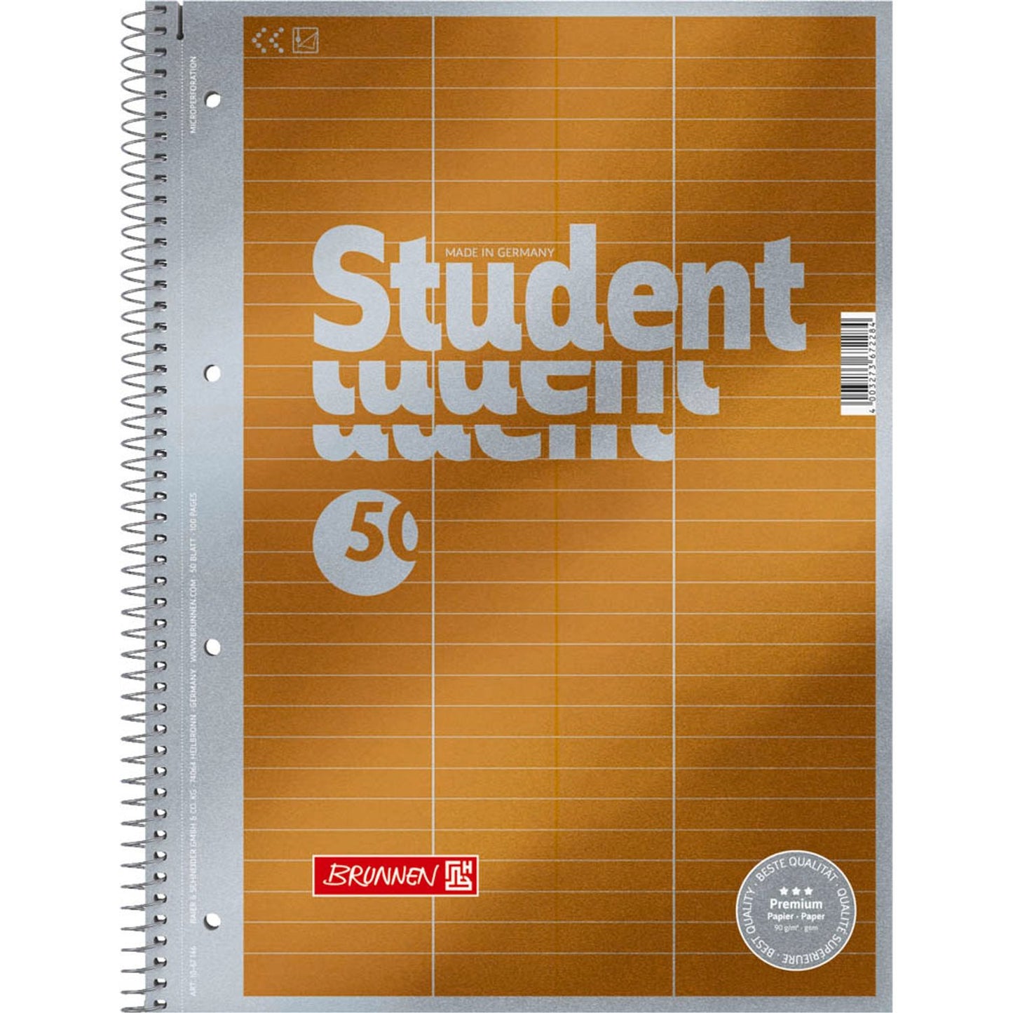 BRUNNEN Collegeblock Student Premium für Vokabeln Lineatur 54 liniert DIN A4 ohne Rand | 1067148