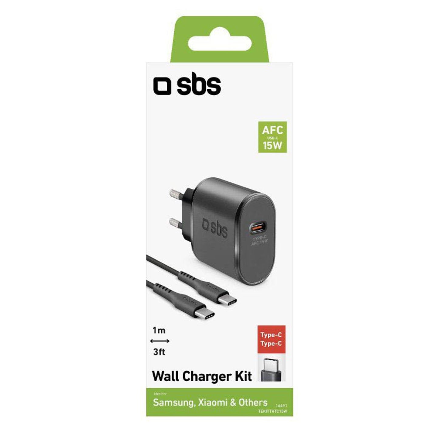 sbs Ladekabel mit Adapter schwarz, Kabellänge: 1,0 m, 15 Watt | TEKITTRTC15W